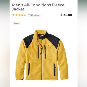 NEW L.L. Bean All Condition Yellow Fleece Jacket Medium